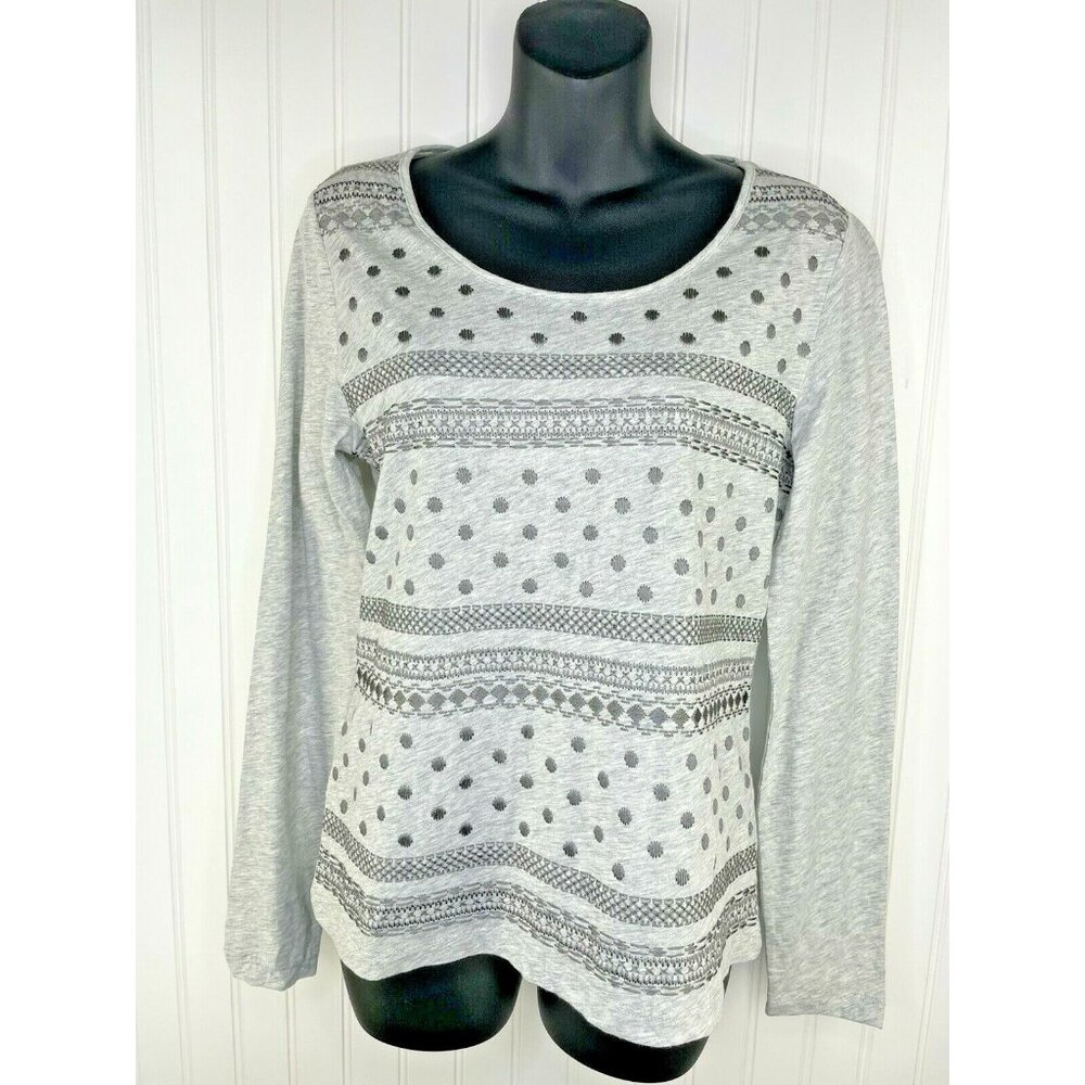 Vineyard Vines Blouse Long Sleeve Top Gray Embroidered Women's Small S Casual